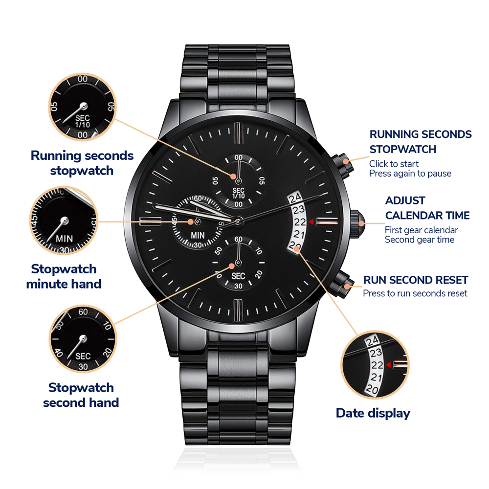 To my son-Engraved Design Black Chronograph Watch