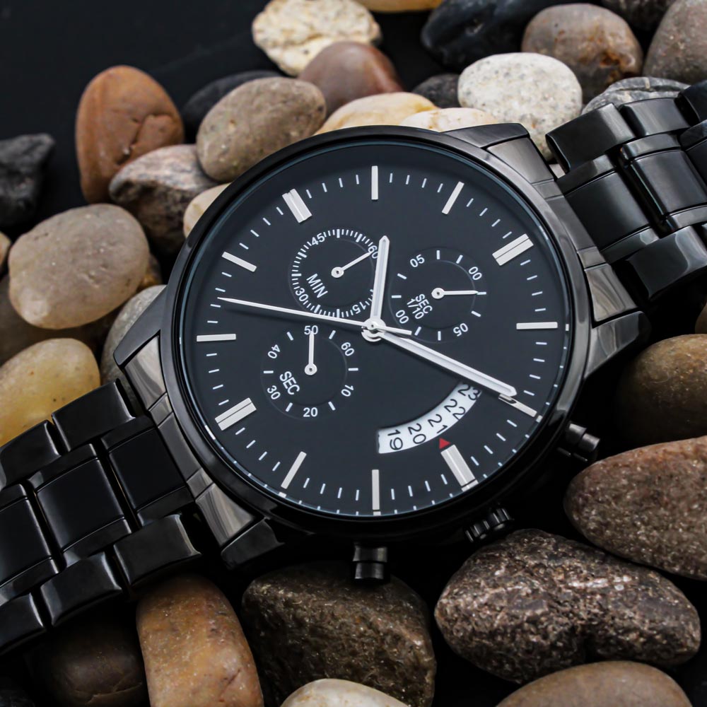 To my son-Engraved Design Black Chronograph Watch