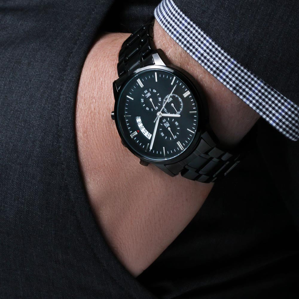 To my son-Engraved Design Black Chronograph Watch