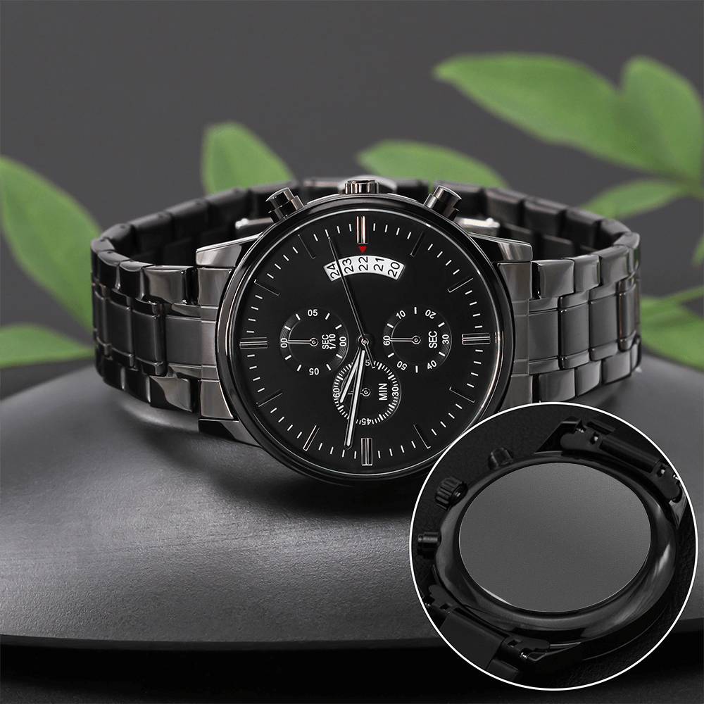 To my son-Engraved Design Black Chronograph Watch