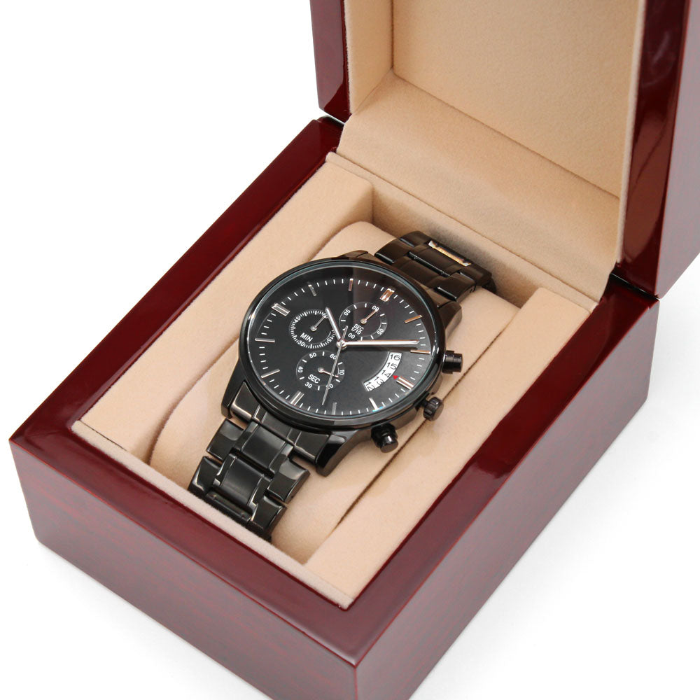 To my son-Engraved Design Black Chronograph Watch