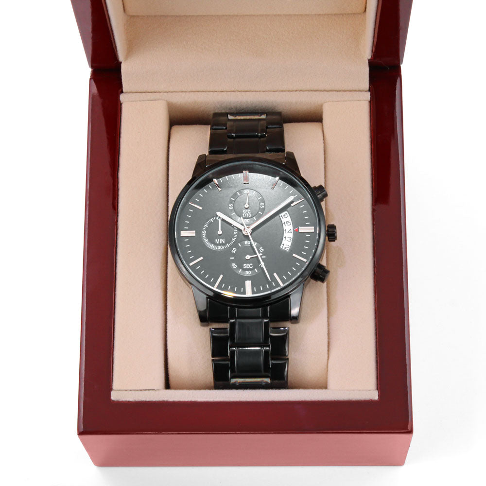 To my son-Engraved Design Black Chronograph Watch