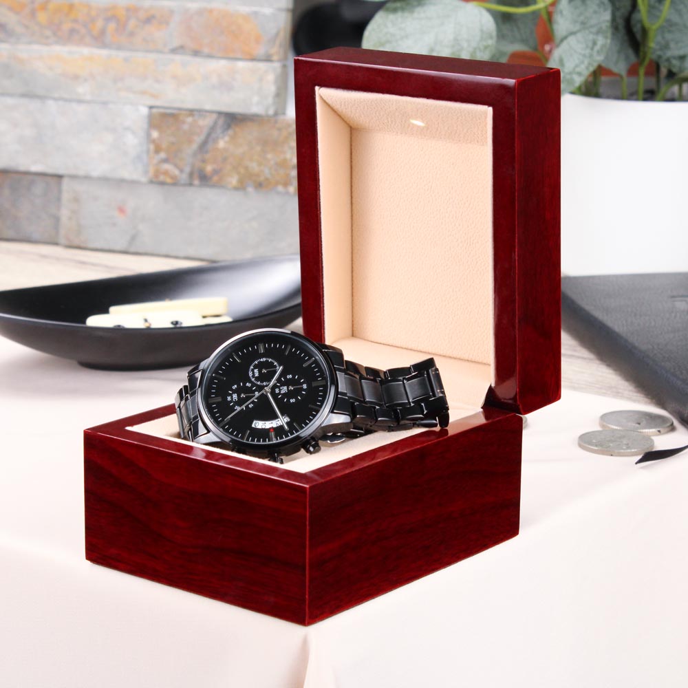 To my son-Engraved Design Black Chronograph Watch